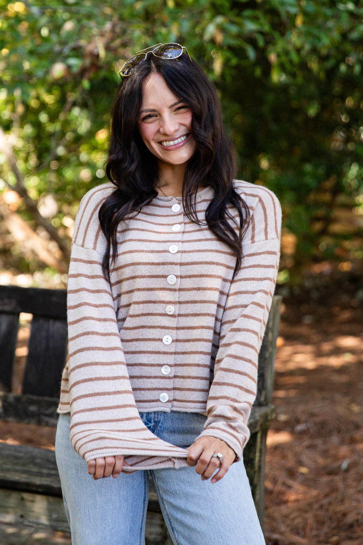 Quiet Moment Taupe Striped Cardigan