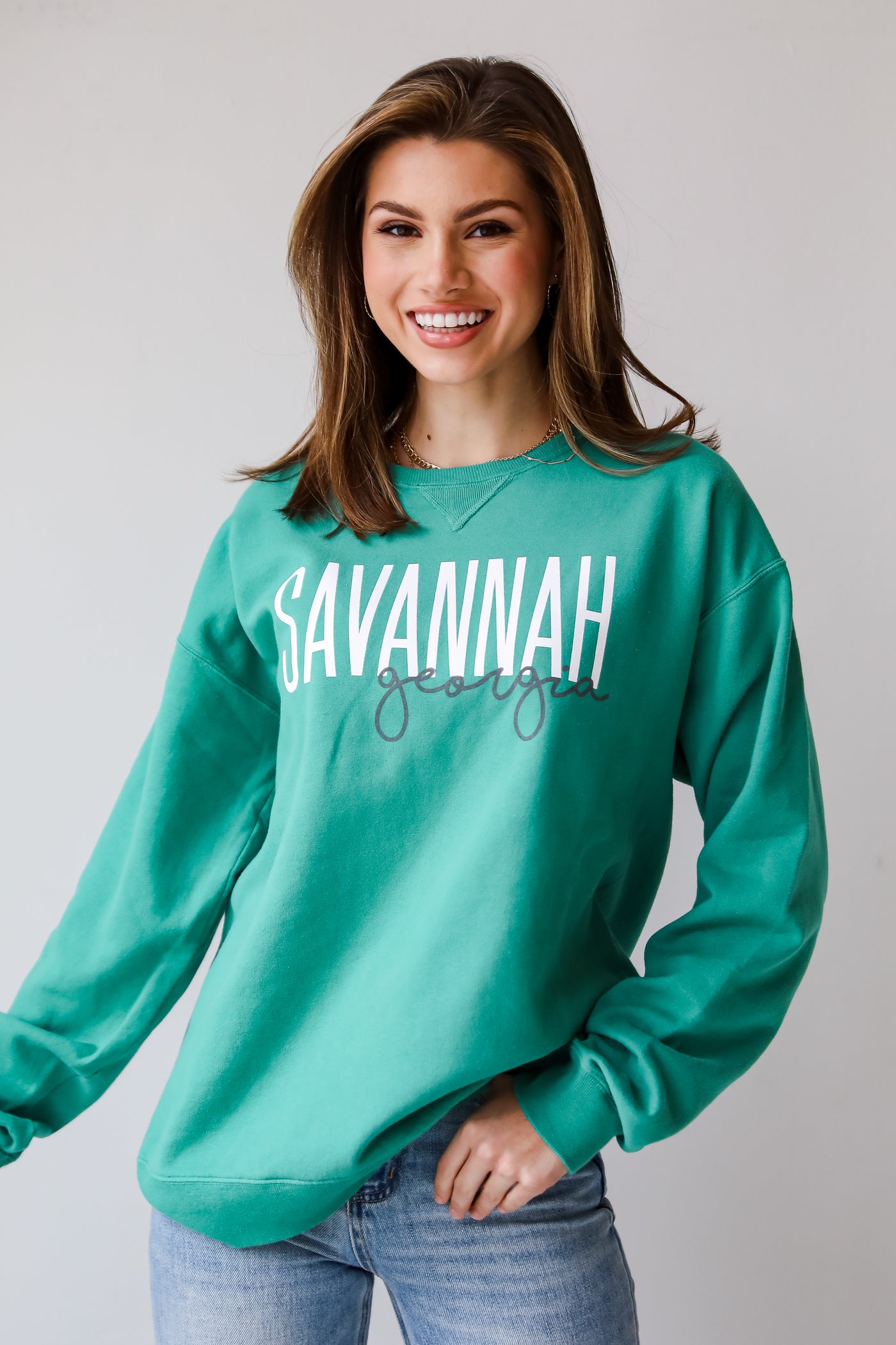 womens  Green Savannah Georgia Script Sweatshirt