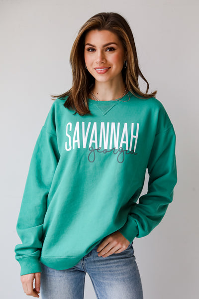 Green Savannah Georgia Script Sweatshirt front view