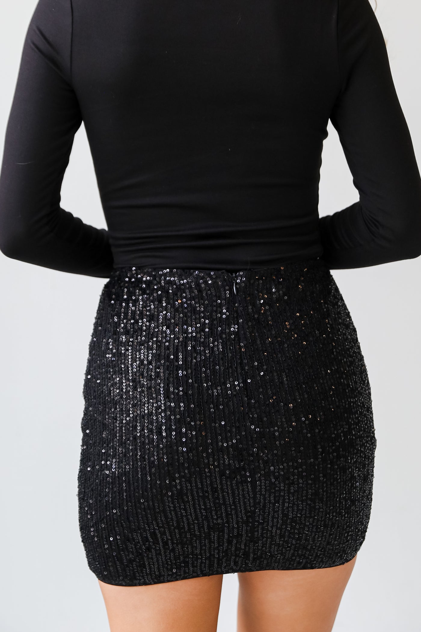 black Sequin Mini Skirt back view
