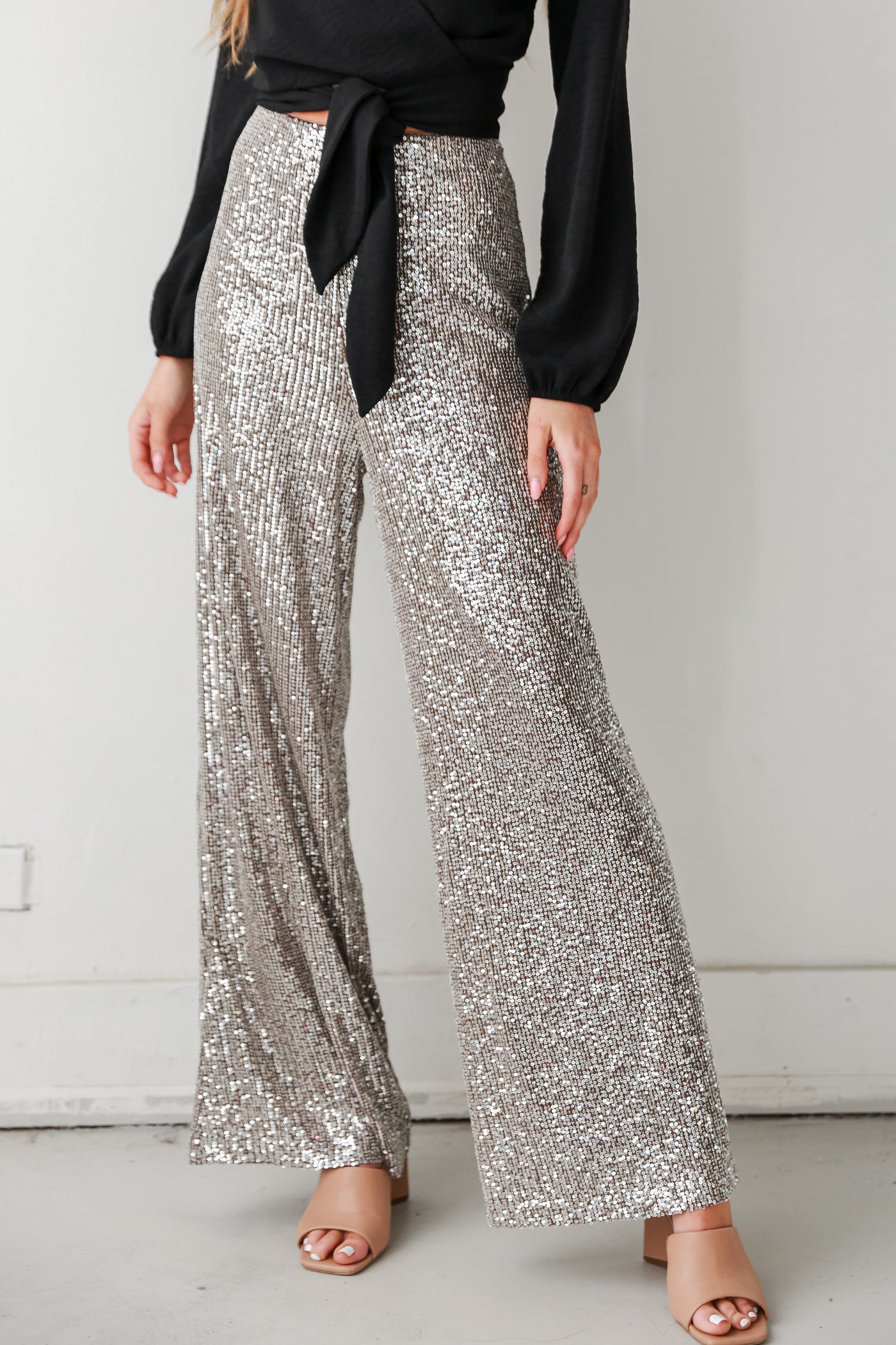 taupe Sequin Pants front view