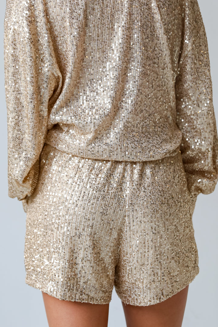 gold Sequin Shorts back view