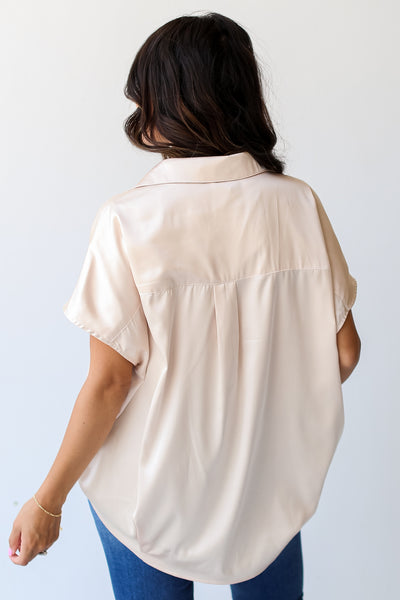 taupe Satin Blouse back view