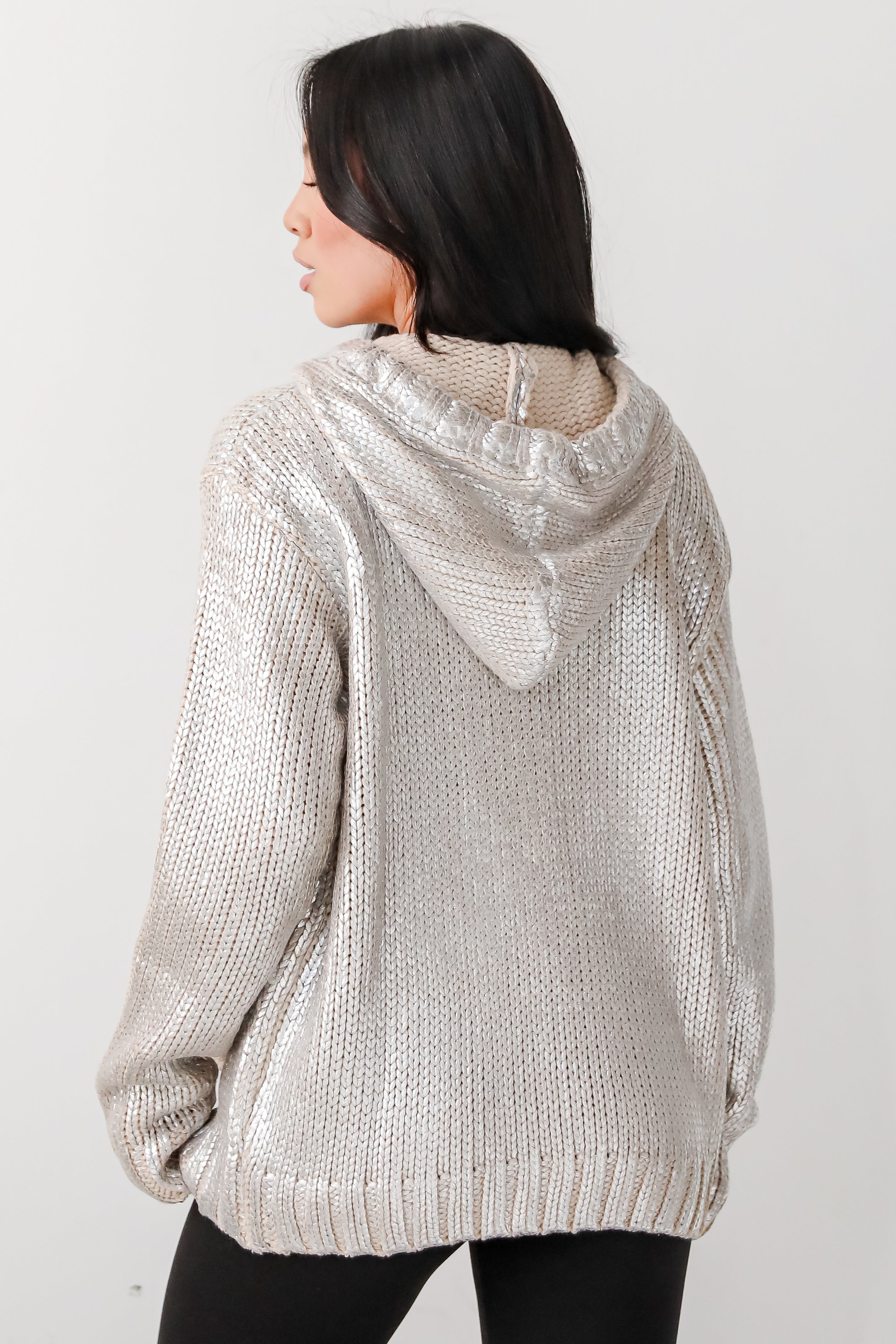 Marvelous Shine Silver Metallic Hooded Sweater