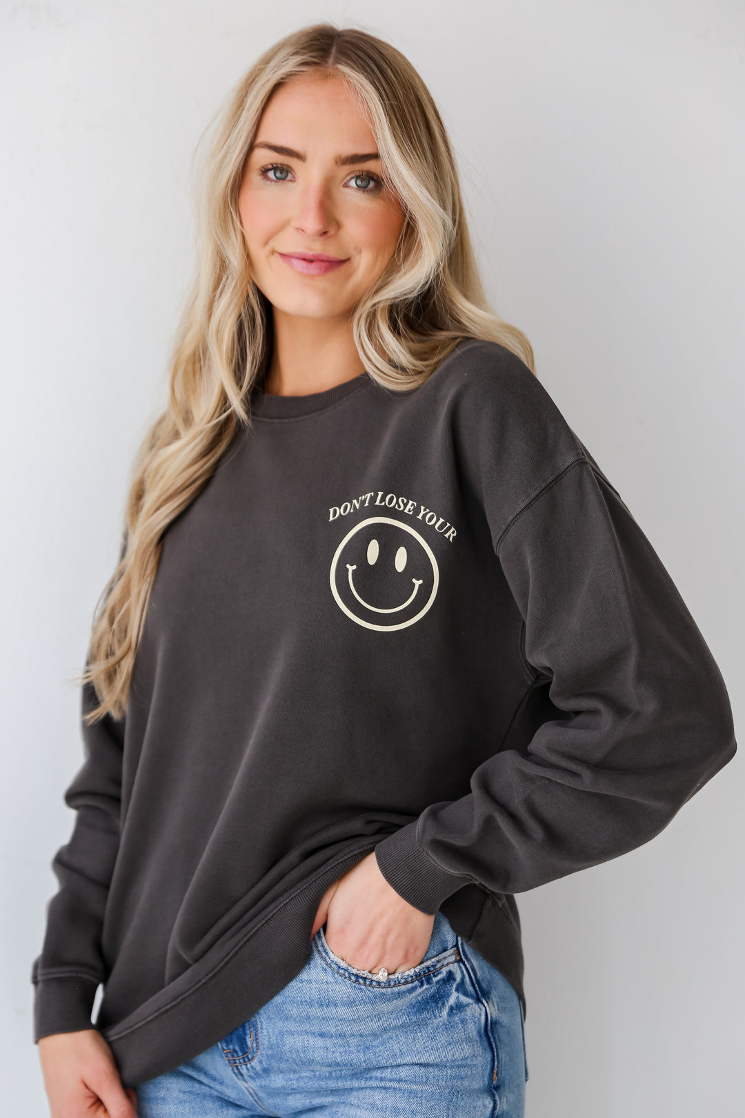 Charcoal Don't Lose Your Smile Sweatshirt front view