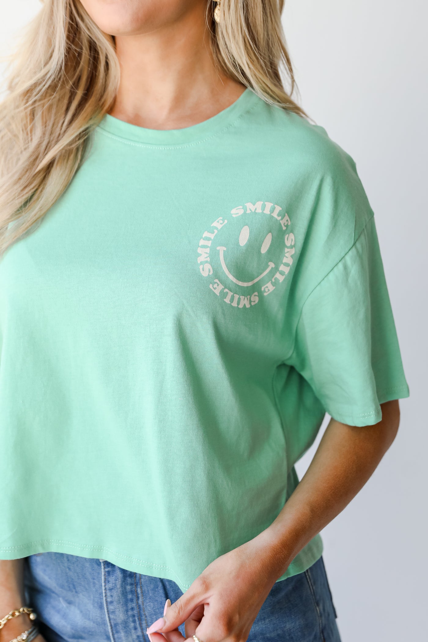 Smile Cropped Graphic Tee close up