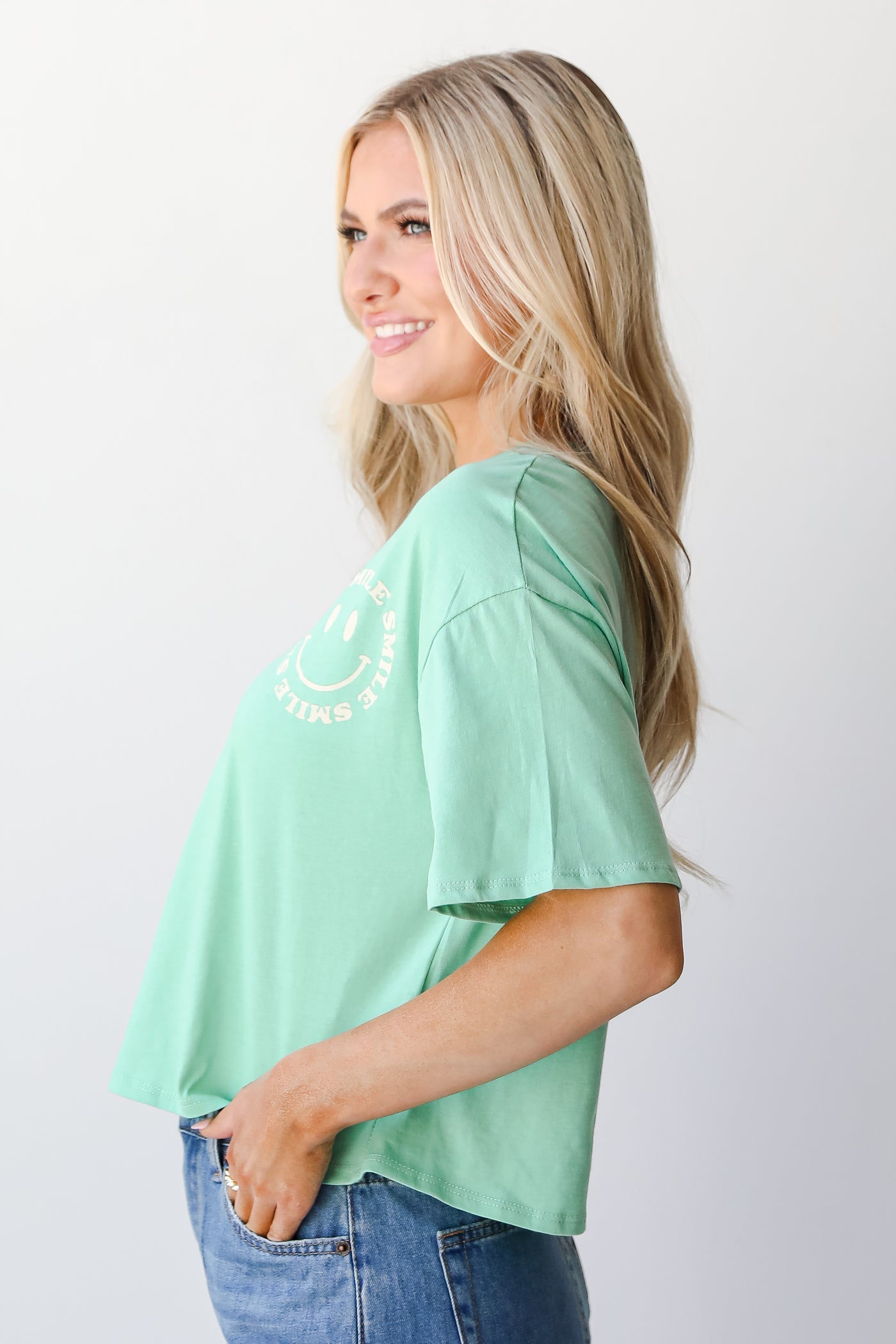 Smile Cropped Graphic Tee side view