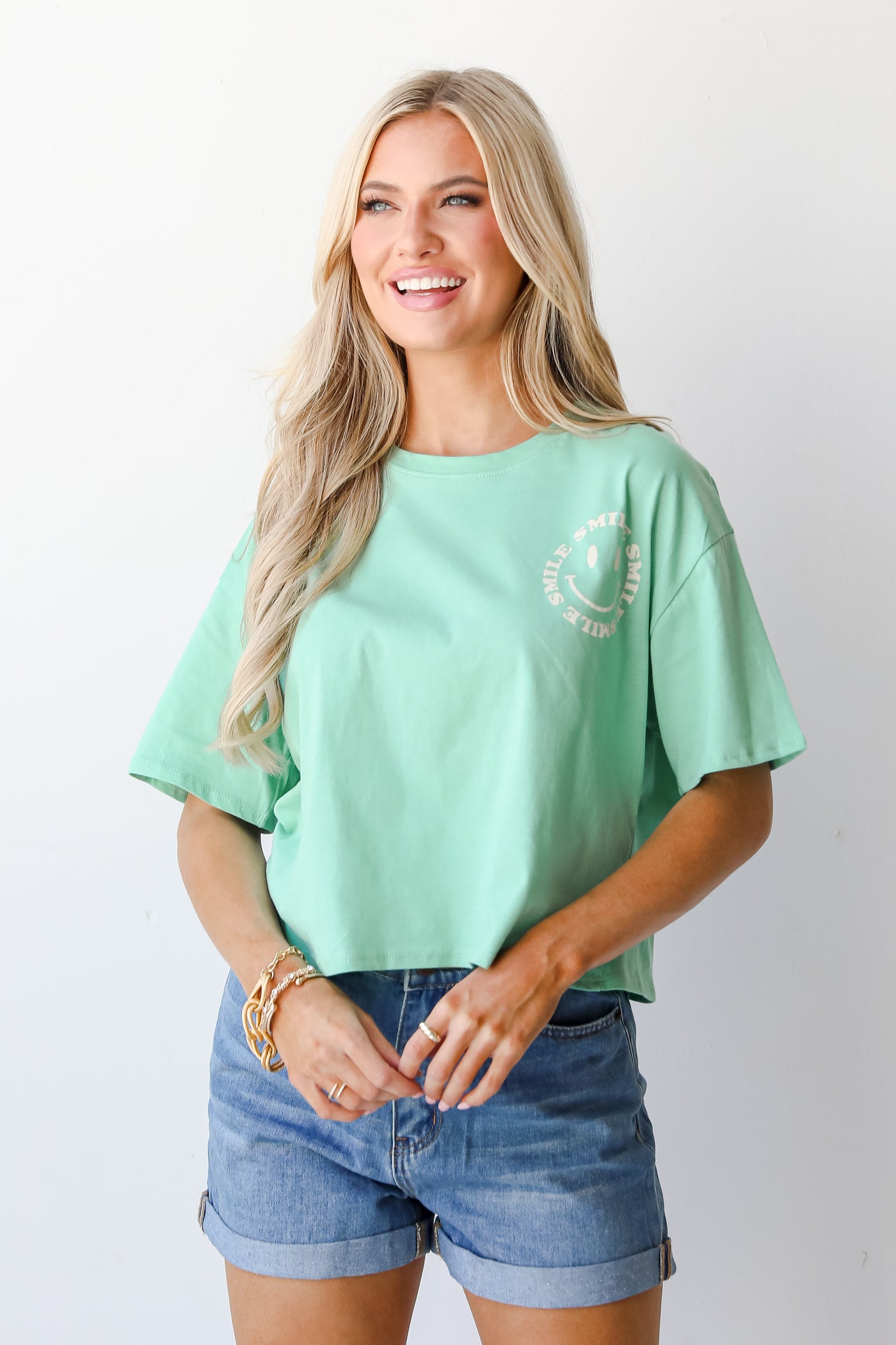 Smile Cropped Graphic Tee front view