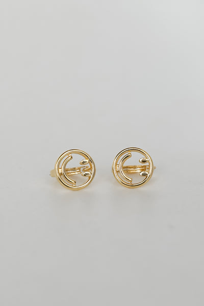 small Gold Smiley Face Earrings