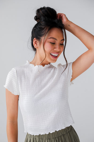 white Smocked Crop Top for women