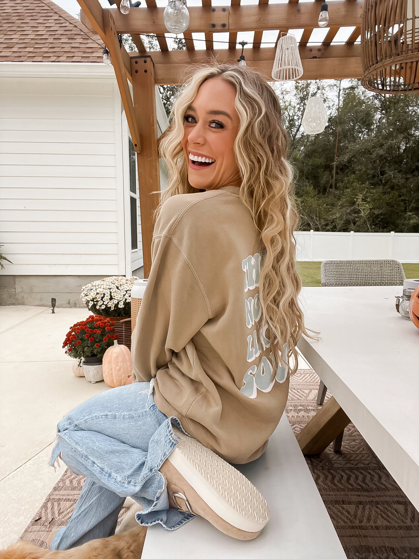 Tan There Is No Place Like The South Pullover, holley gabrielle collab