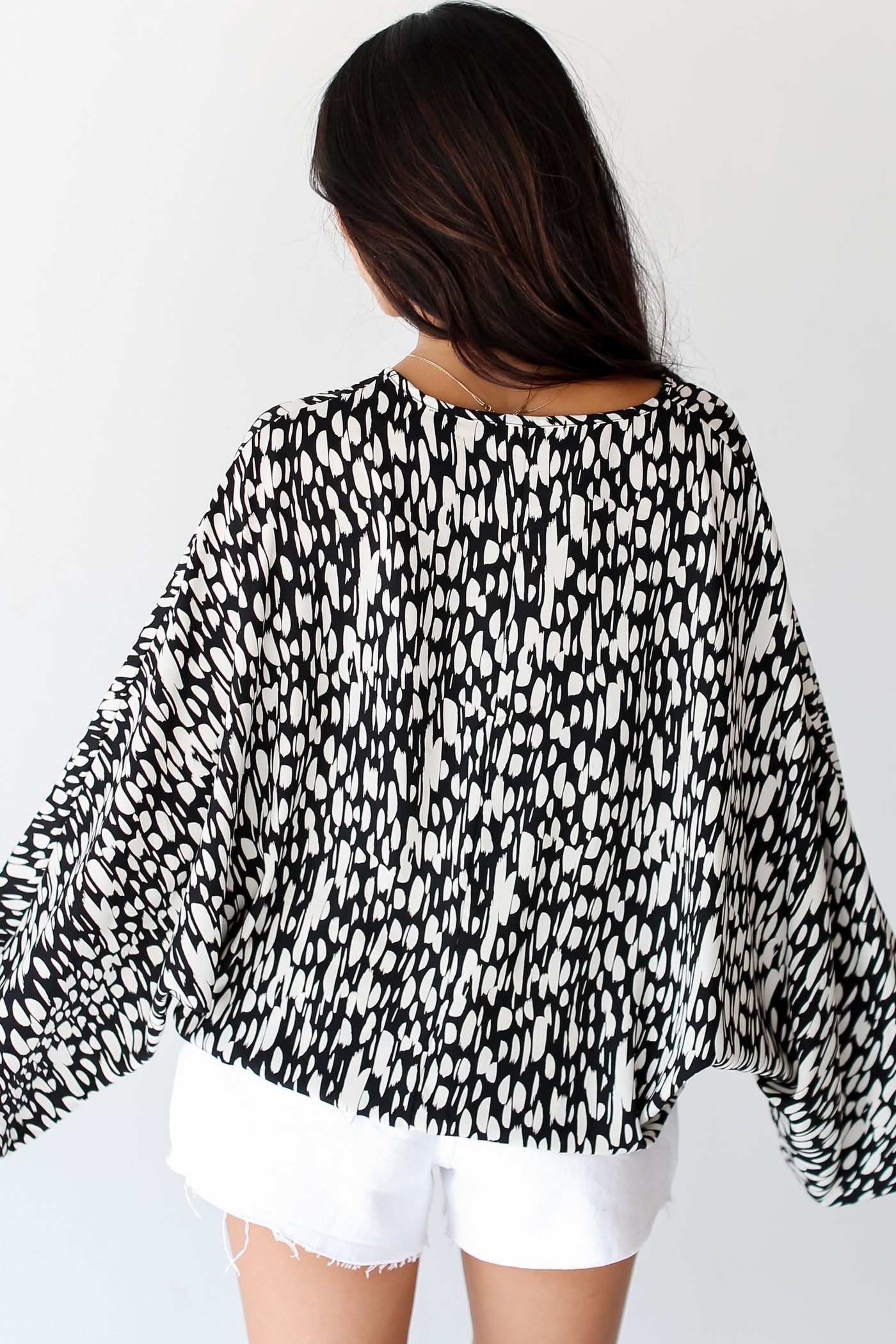 black Spotted Tie-Front Blouse back view