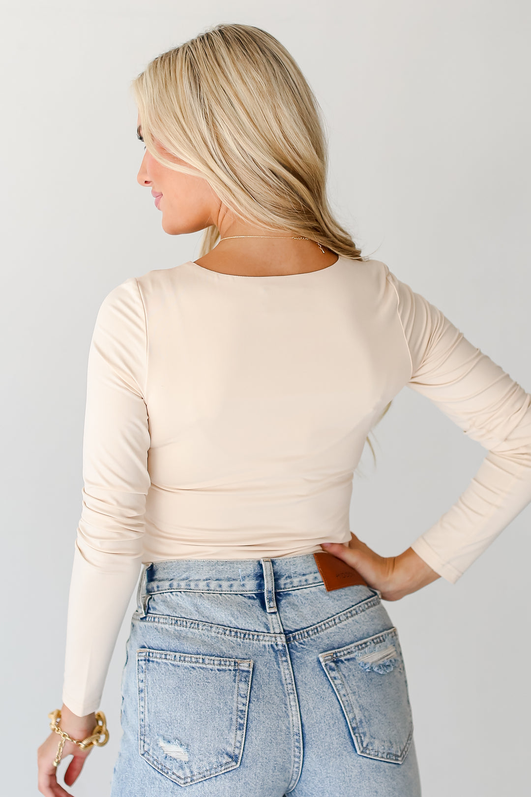 nude Square Neck Long Sleeve Bodysuit back view
