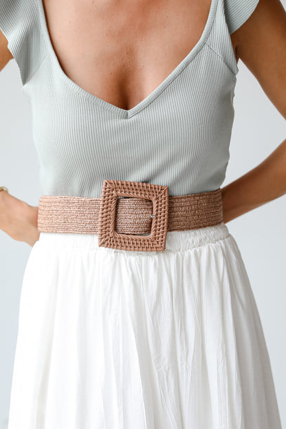 On Vacay Time Mocha Straw Belt