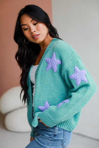 green star Sweater Cardigan on model