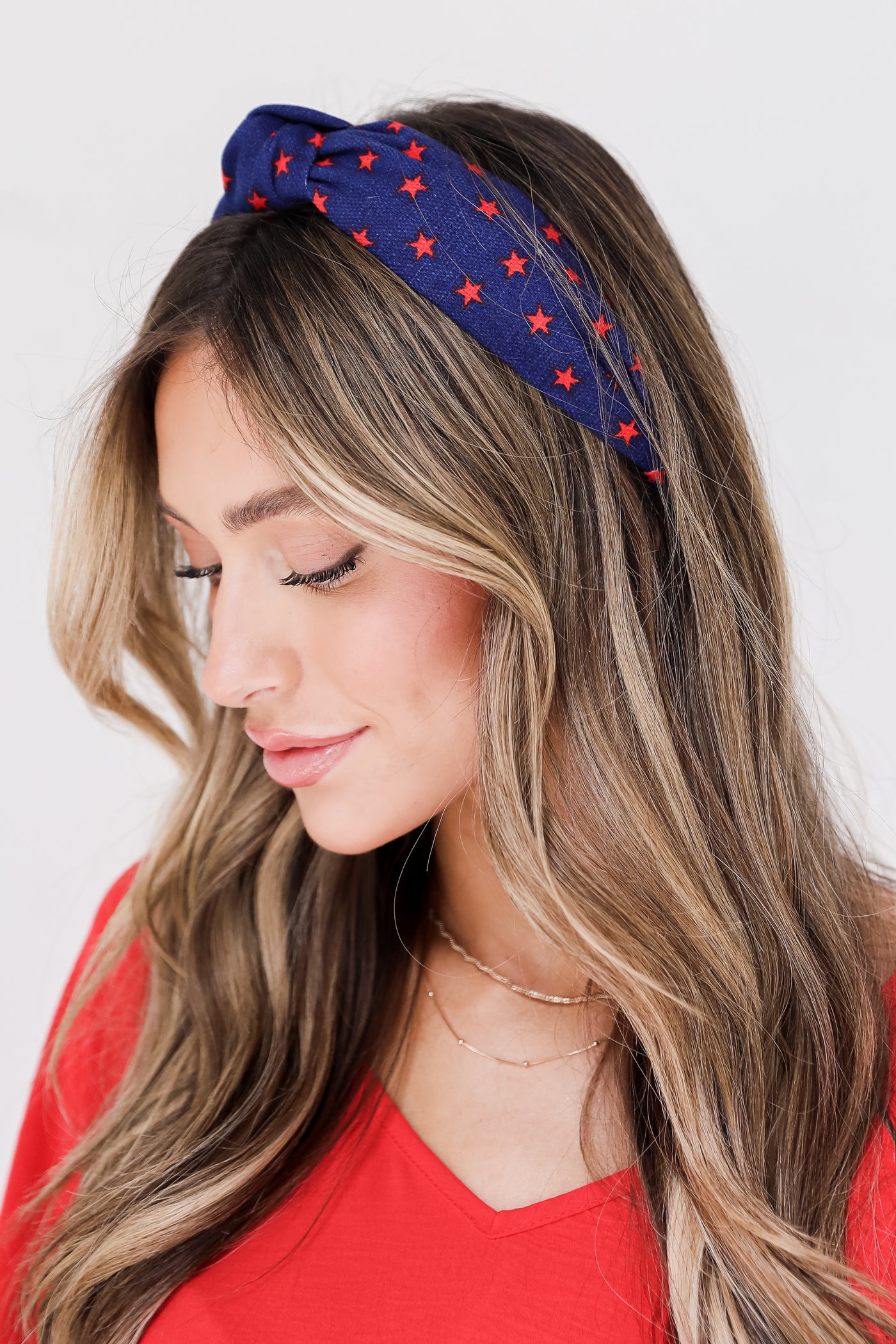 Star Knotted Headband on model