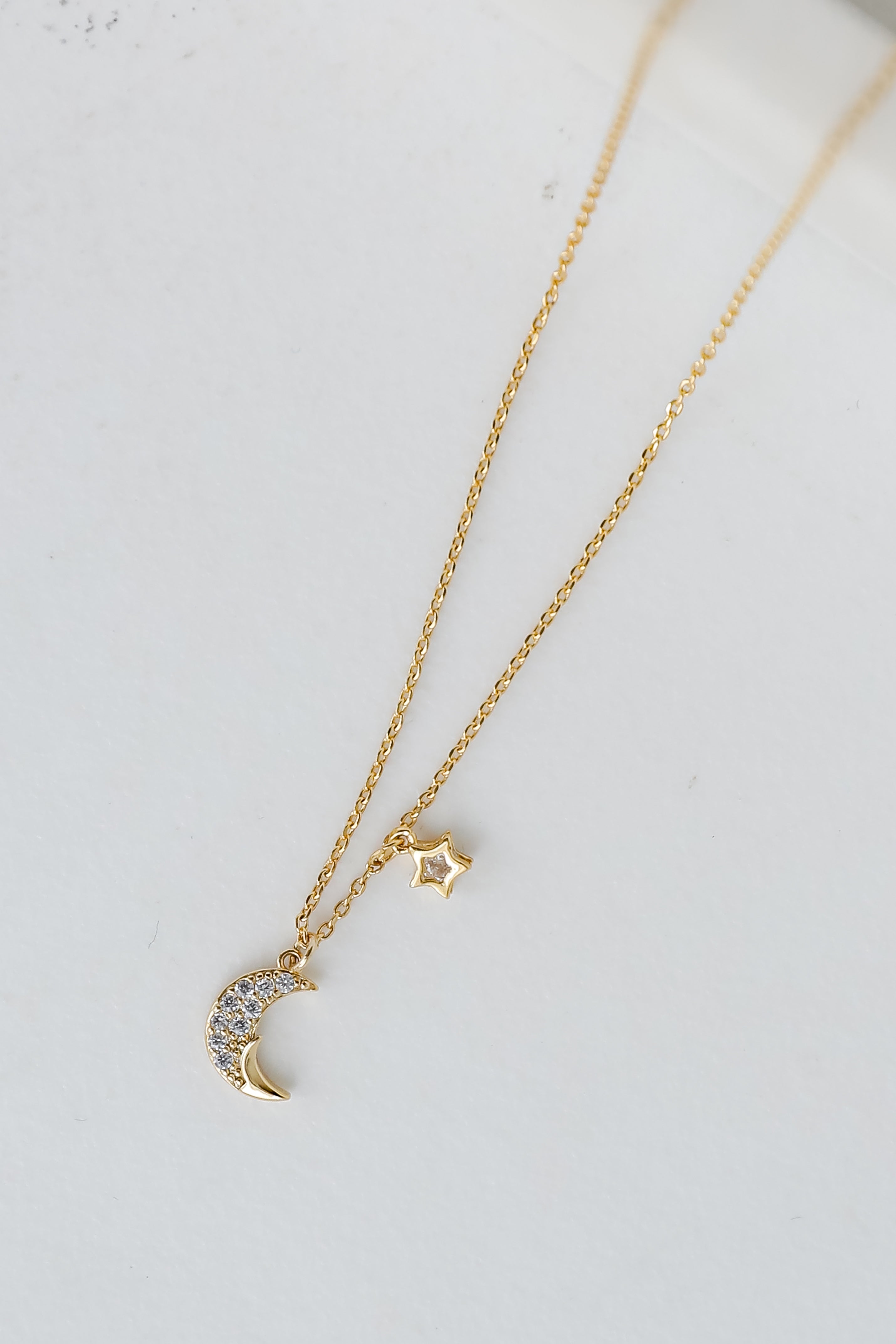 Emilee Gold Rhinestone Crescent Moon Charm Necklace