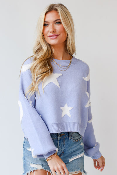 blue star and moon Sweater close up