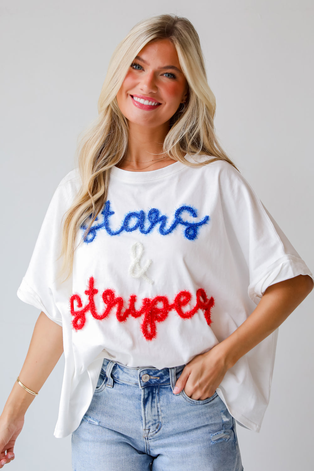 Stars & Stripes Metallic Letter Tee