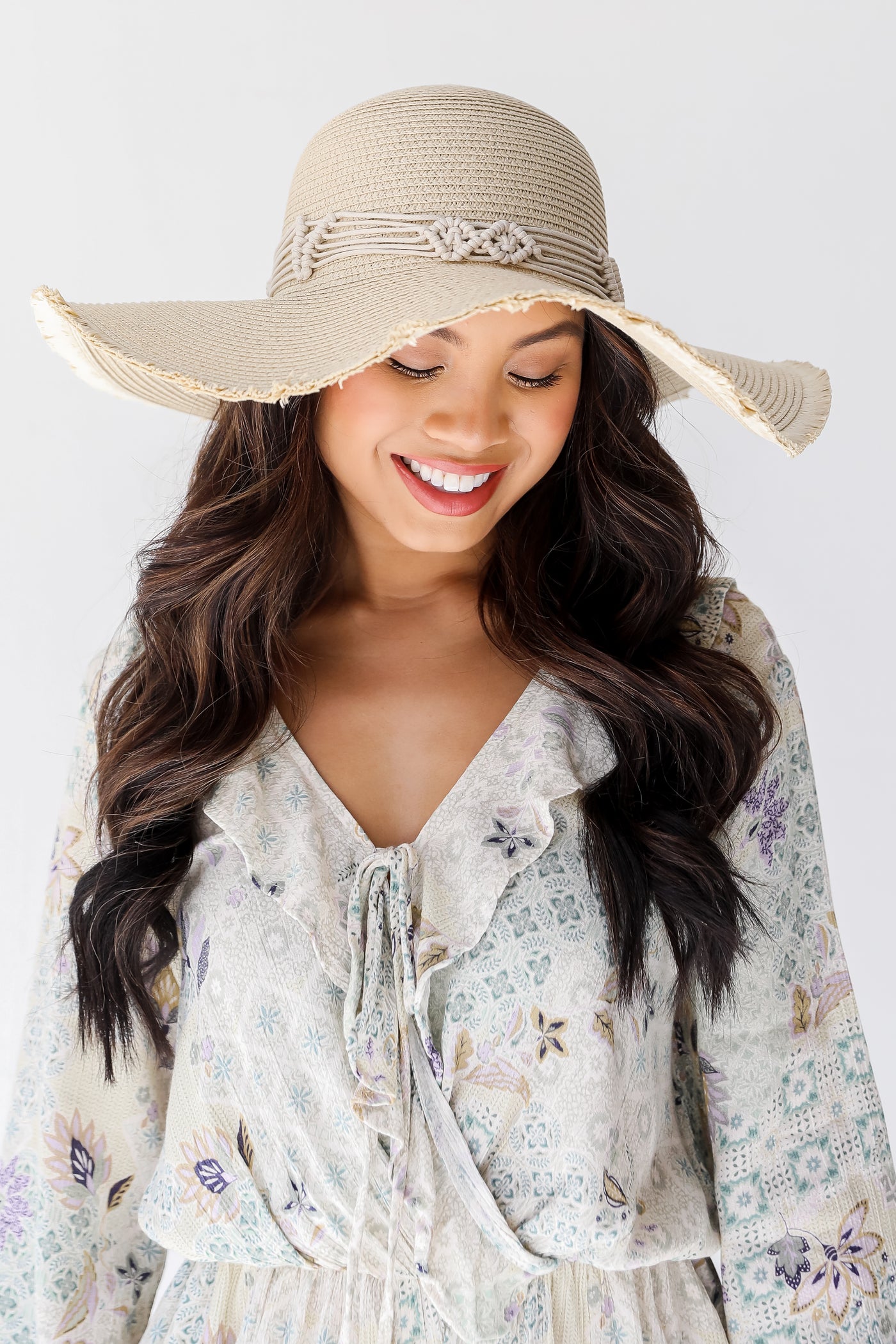 natural Straw Wide Brim Hat front view