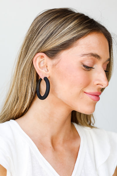 black Matte Hoop Earrings