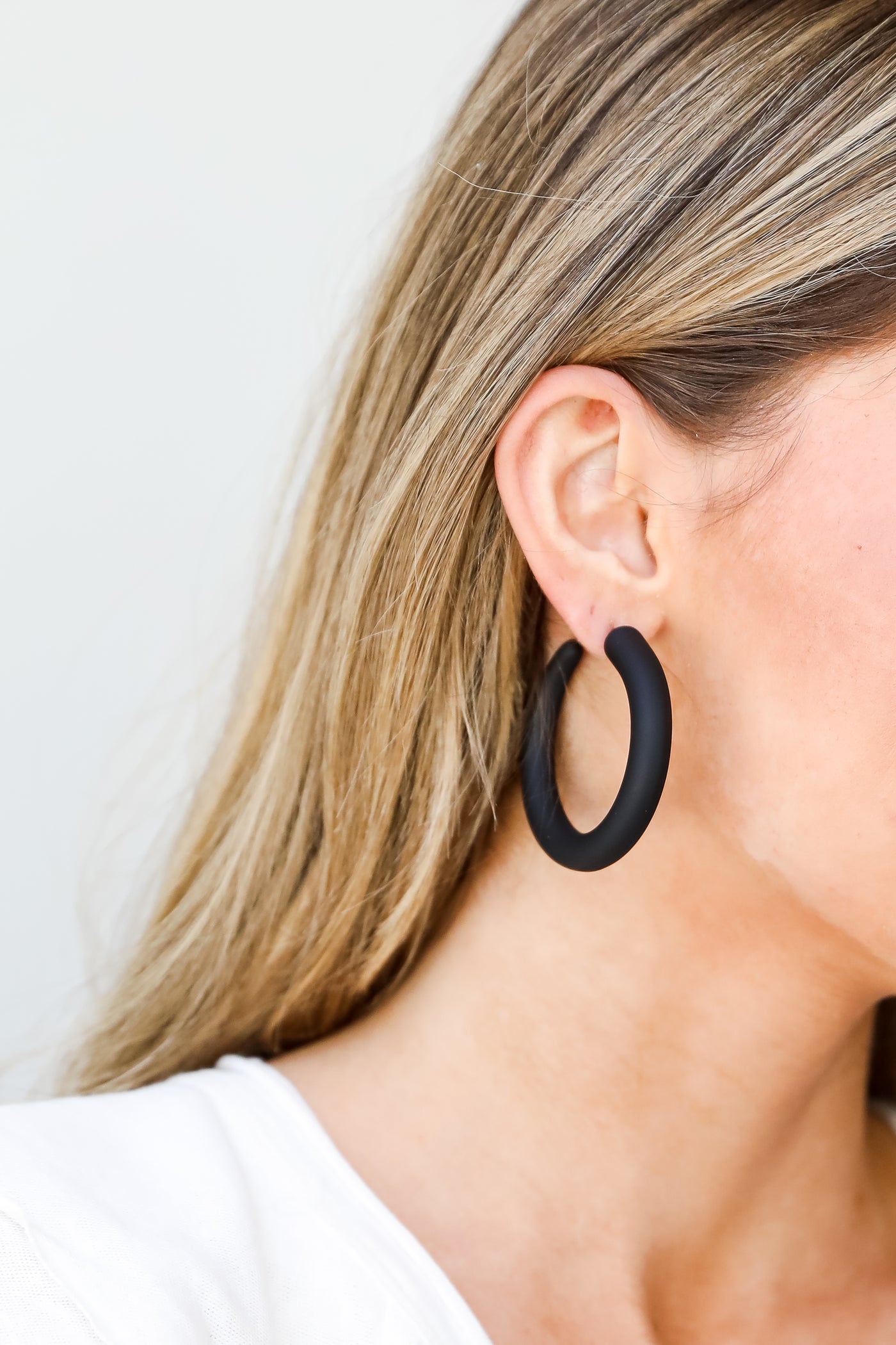 black Matte Hoop Earrings close up
