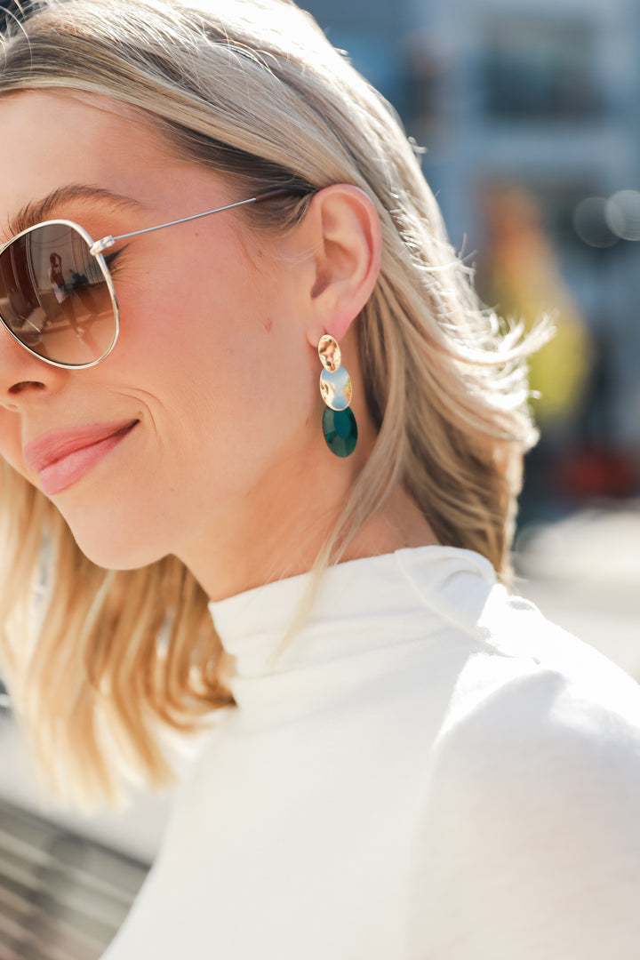 Gemstone Drop Earrings on model