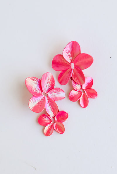pink Acrylic Flower Statement Earrings flat lay