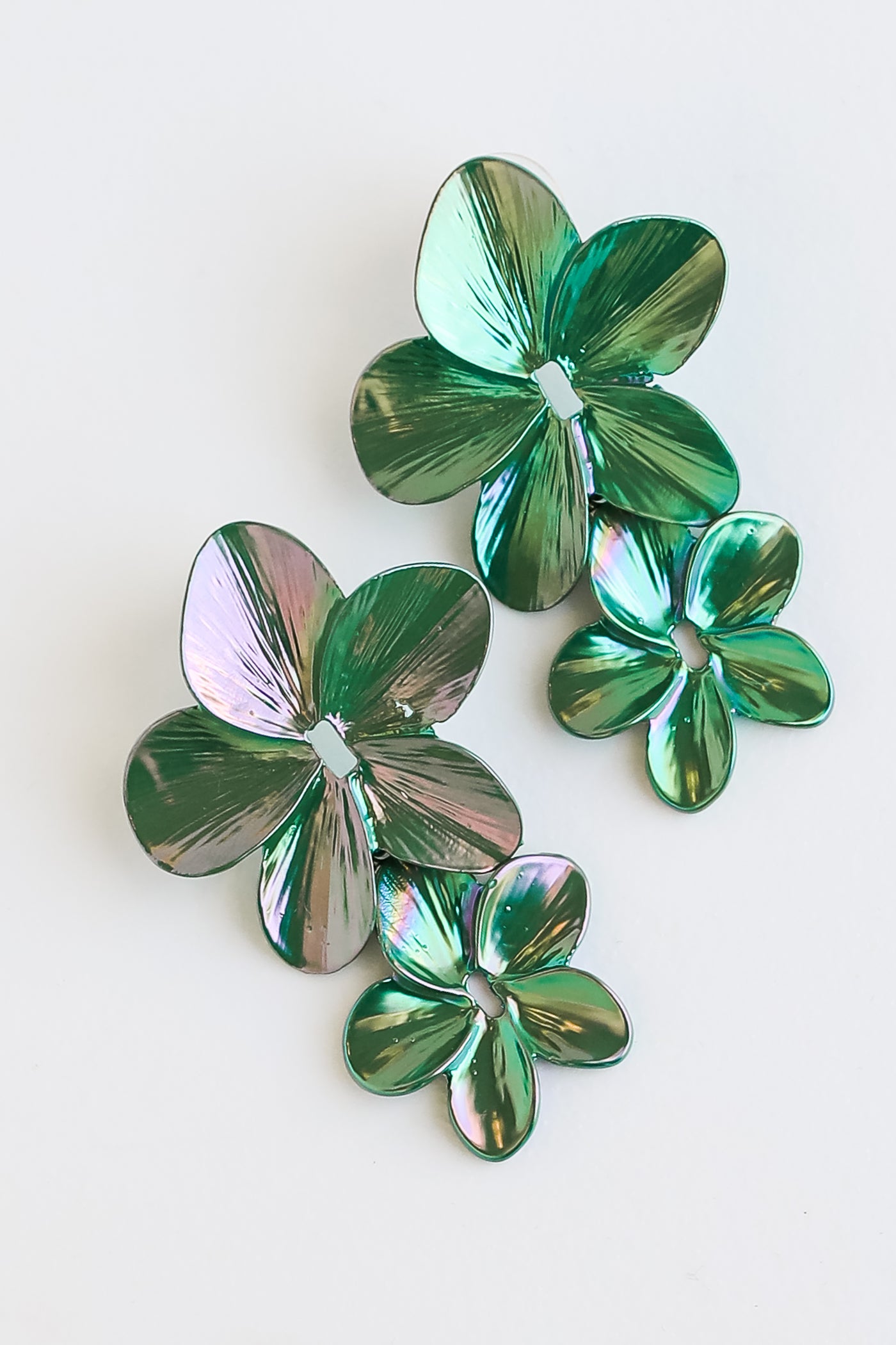 green Acrylic Flower Statement Earrings close up