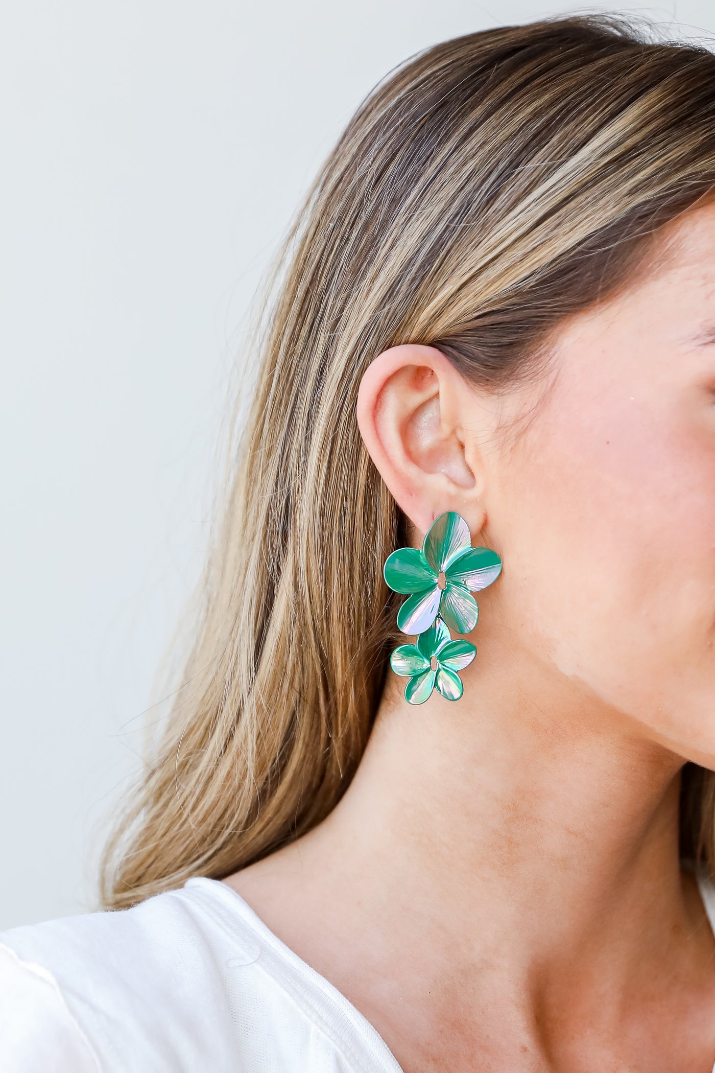 green Acrylic Flower Statement Earrings