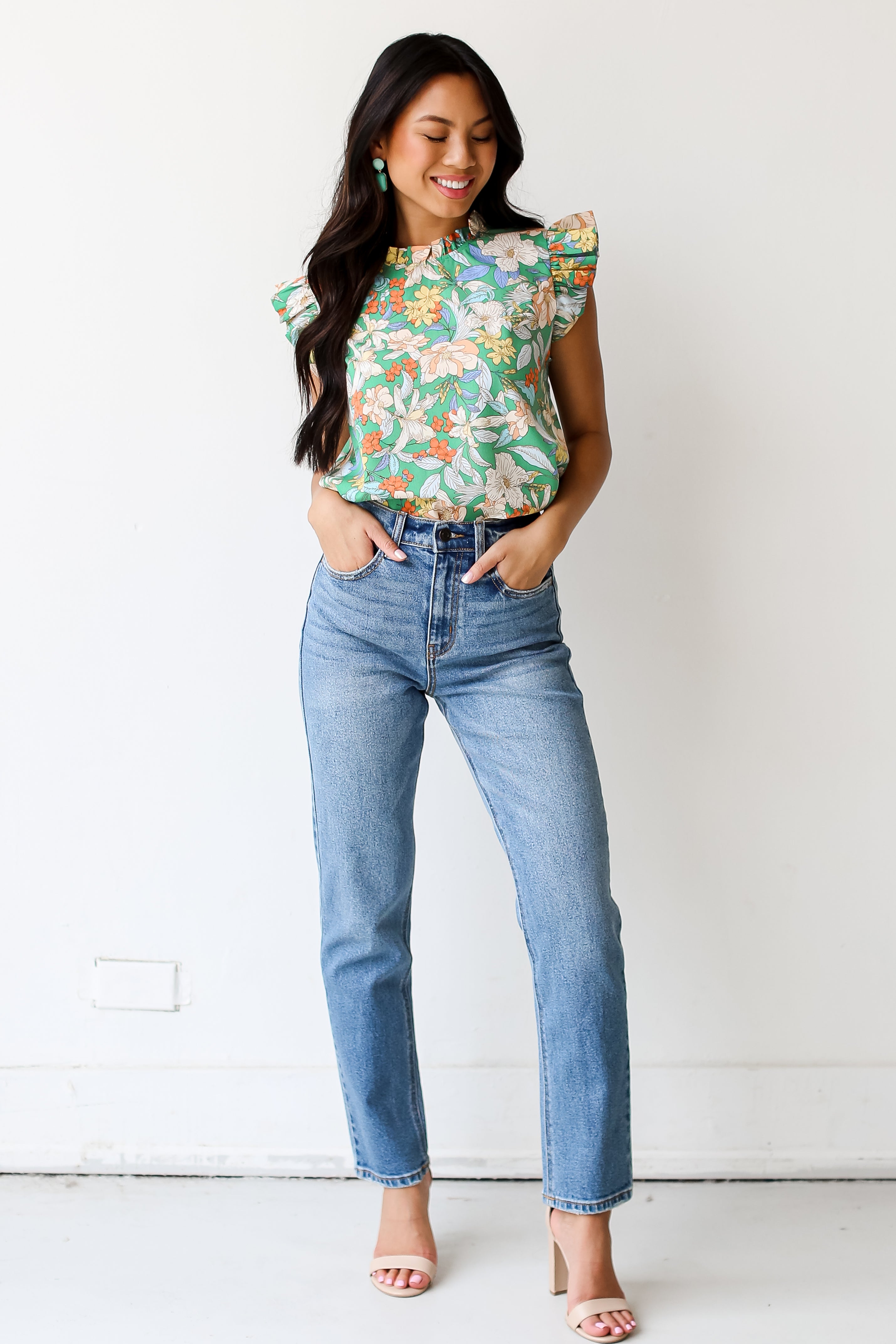 medium wash Straight Leg Jeans front view