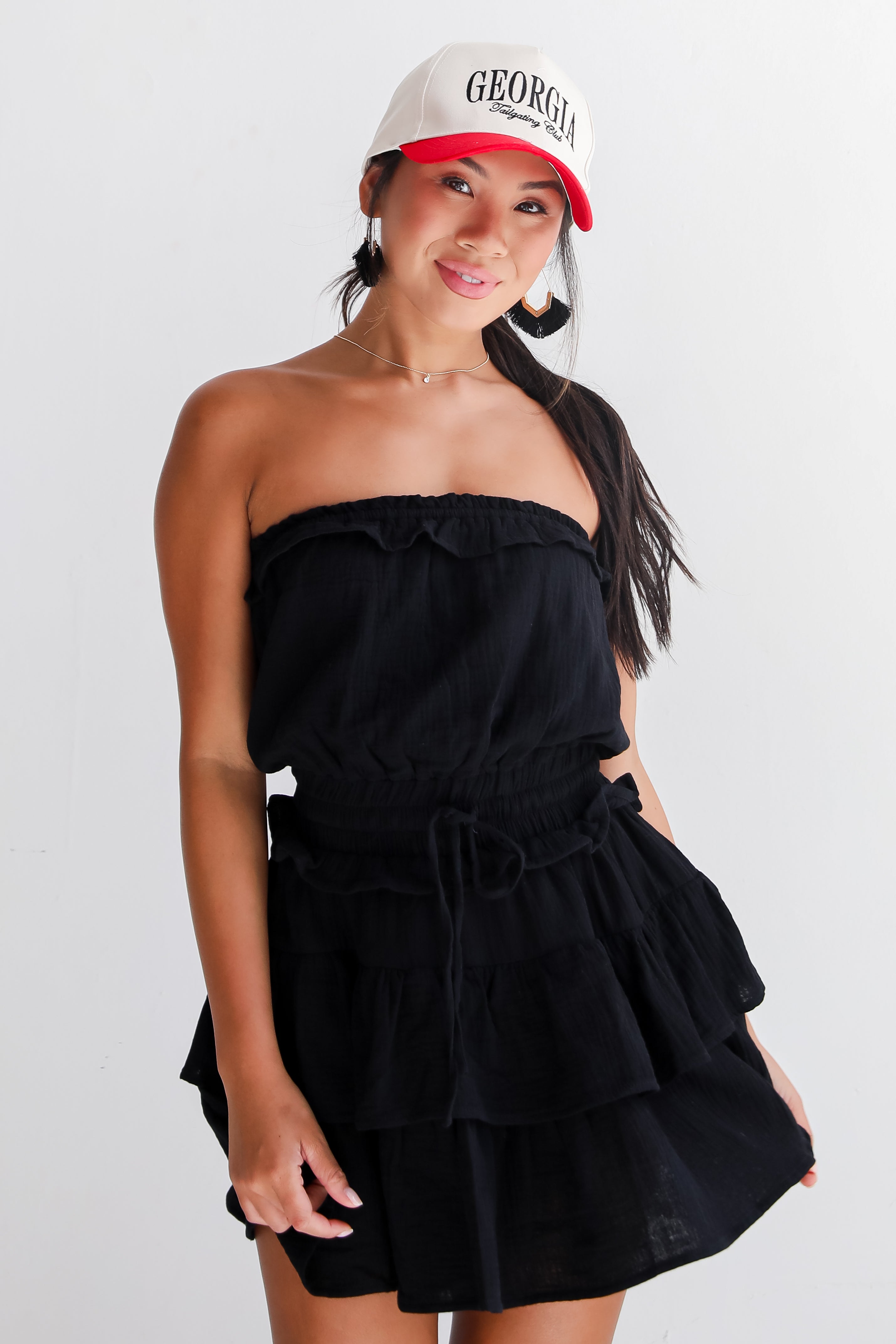 On The Sidelines Linen Strapless Mini Dress