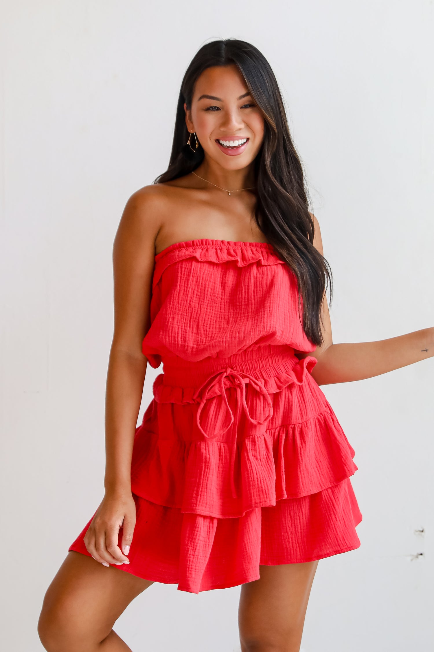 On The Sidelines Linen Strapless Mini Dress