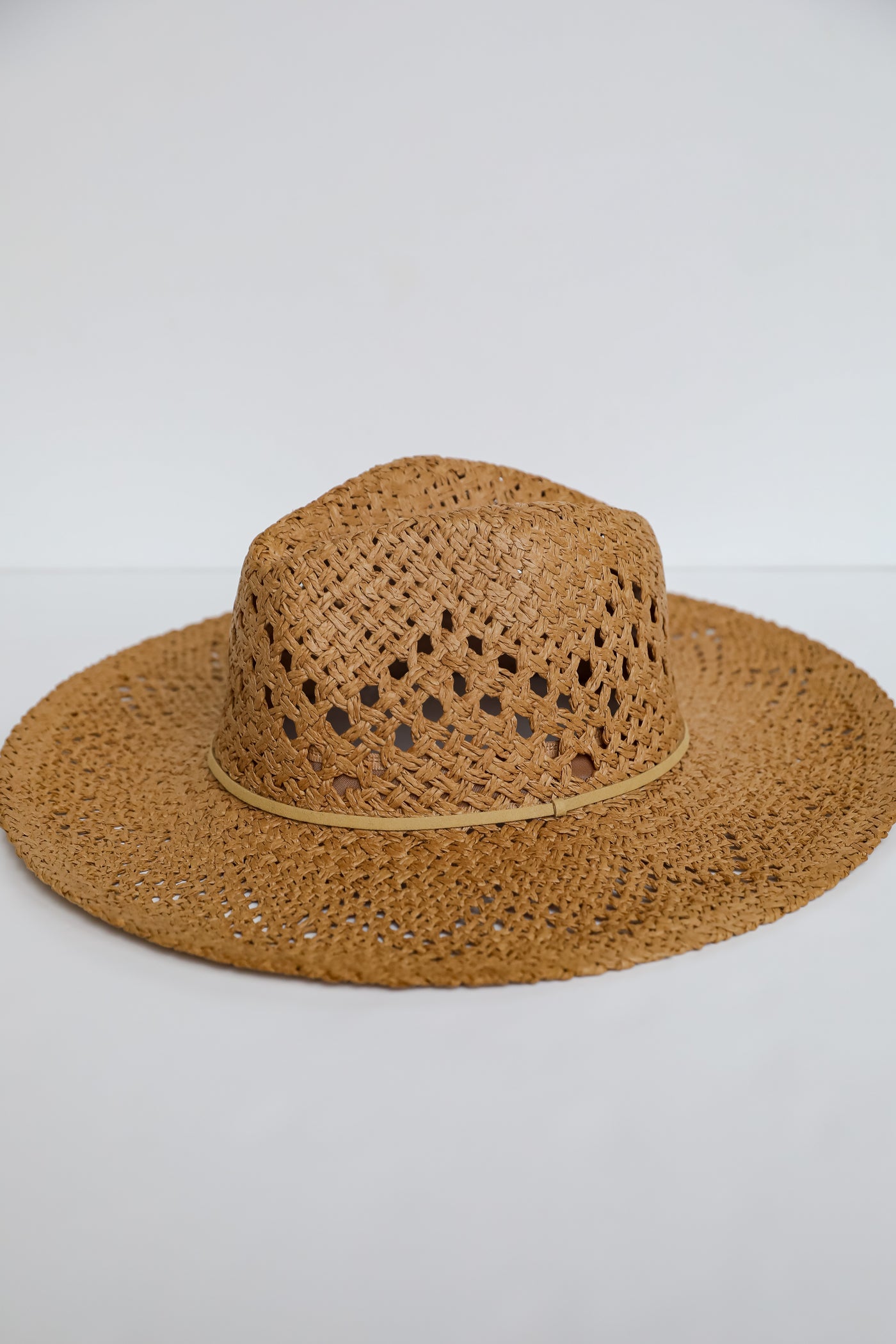 Weekend Breezes Khaki Straw Fedora Wide Brim Hat 