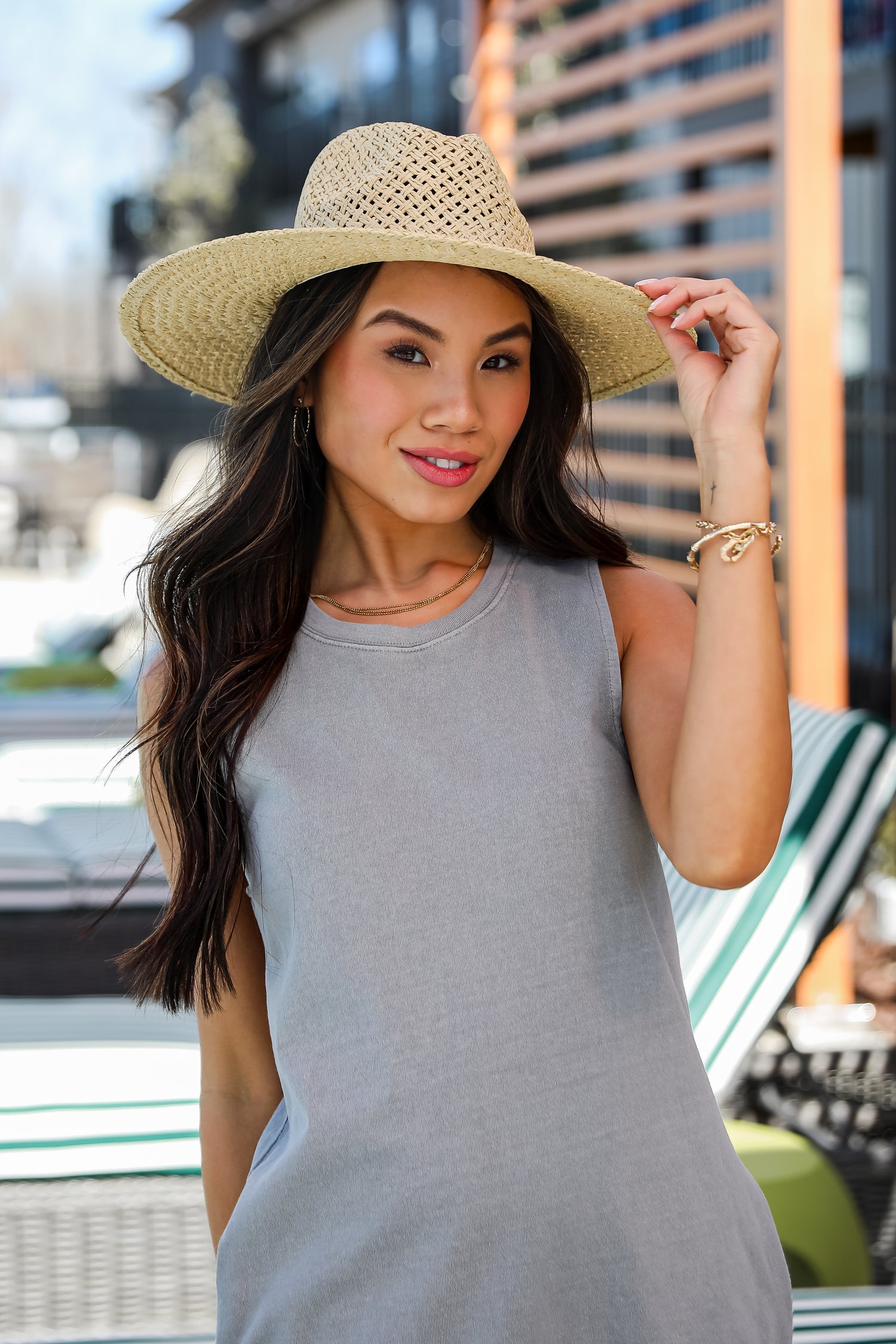 FINAL SALE Beach Daze Natural Straw Fedora Wide Brim Hat DU