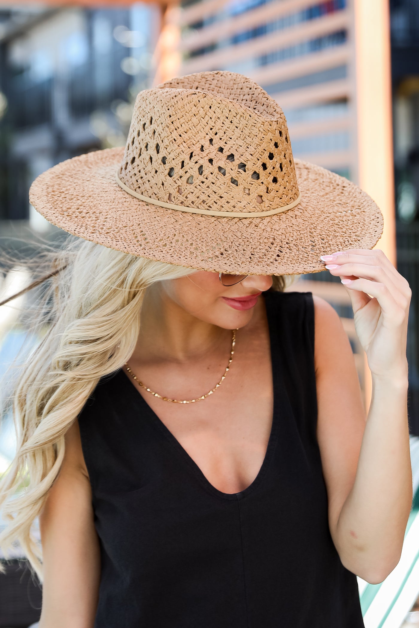 beach hats. Weekend Breezes Khaki Straw Fedora Wide Brim Hat - DU DEAL Rich text editor