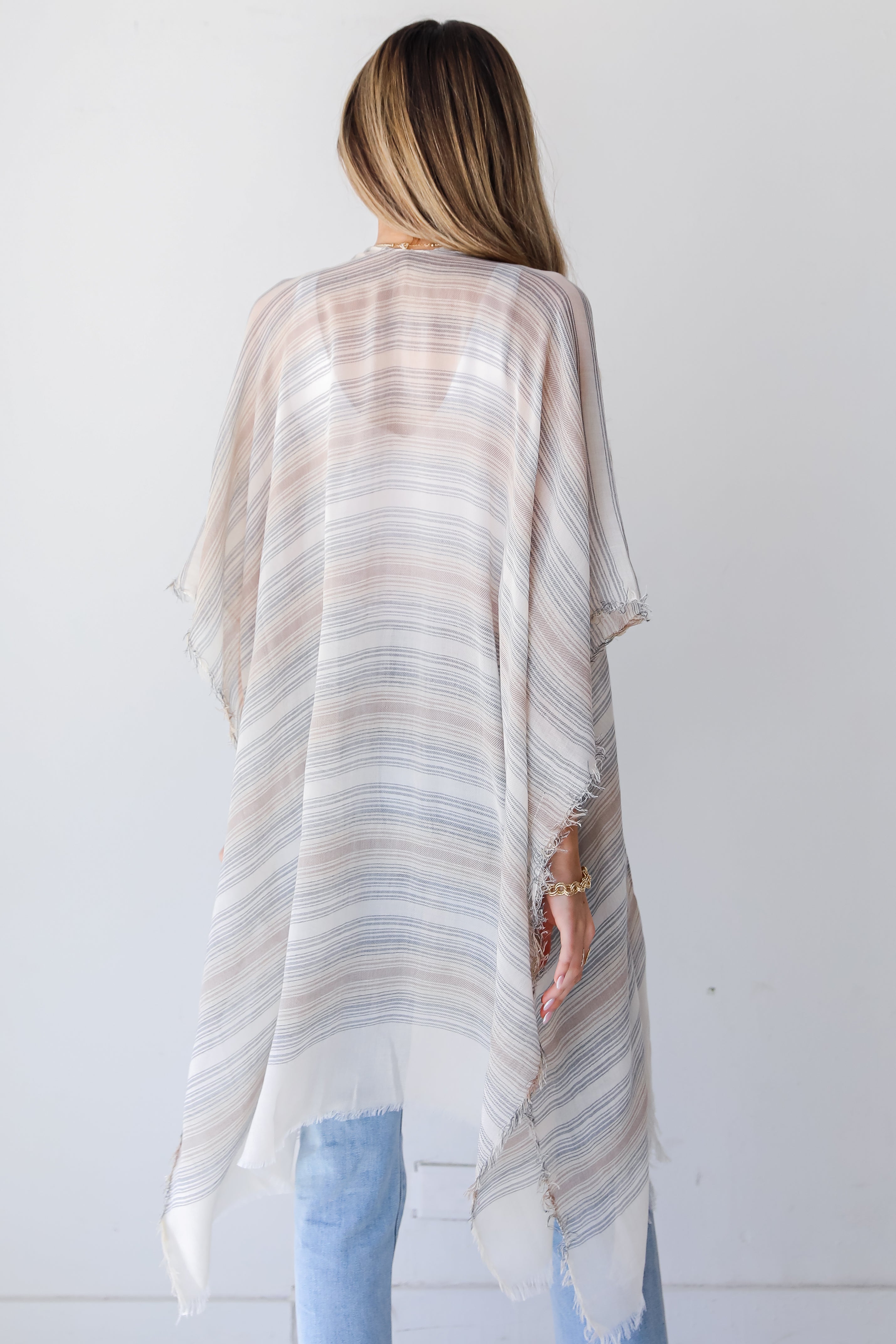 beige Striped Kimono back view