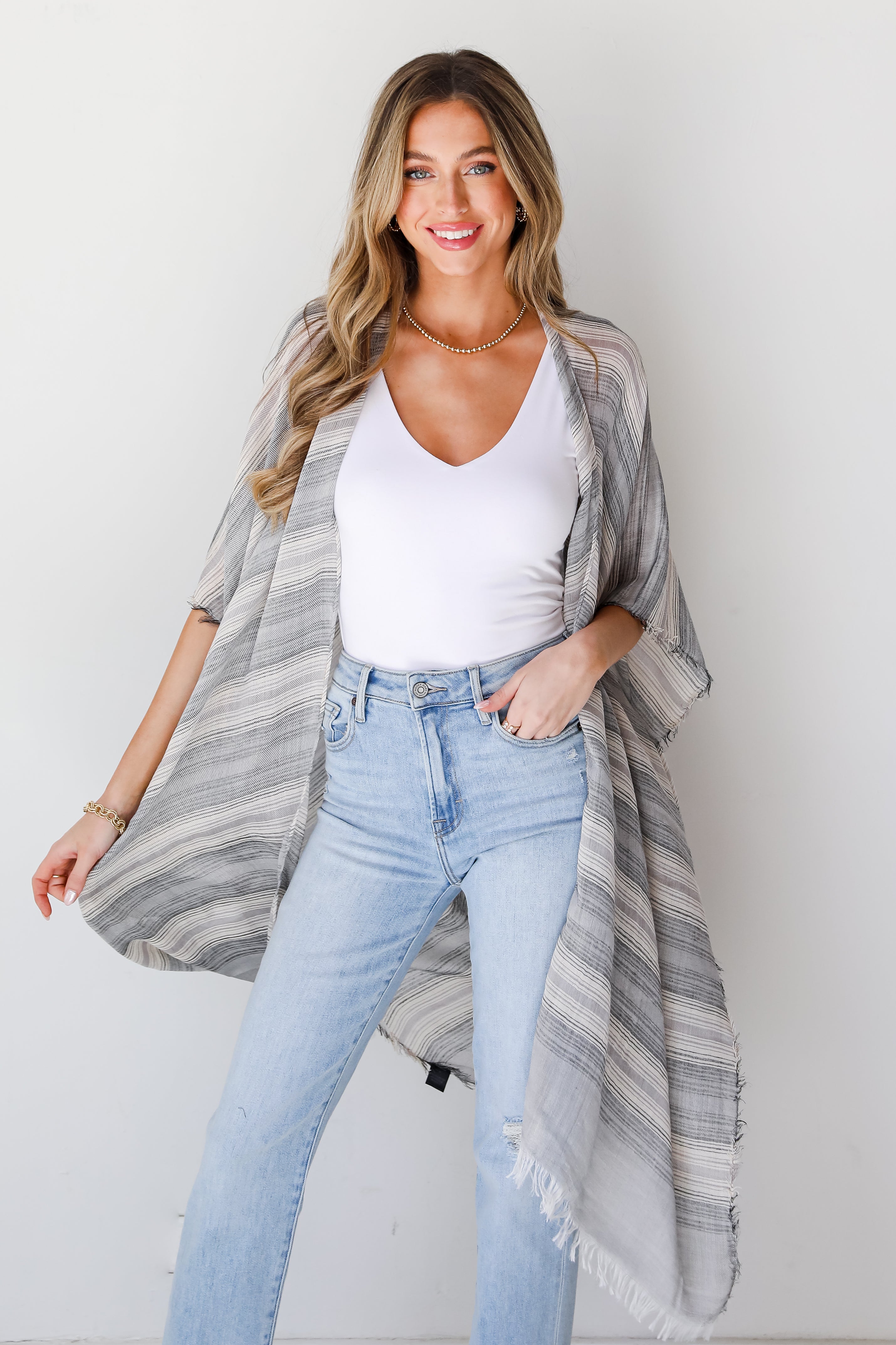 black Striped Kimono