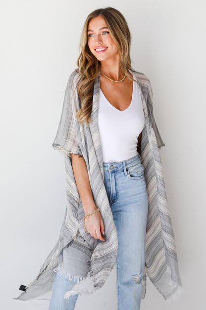 black Striped Kimono front view