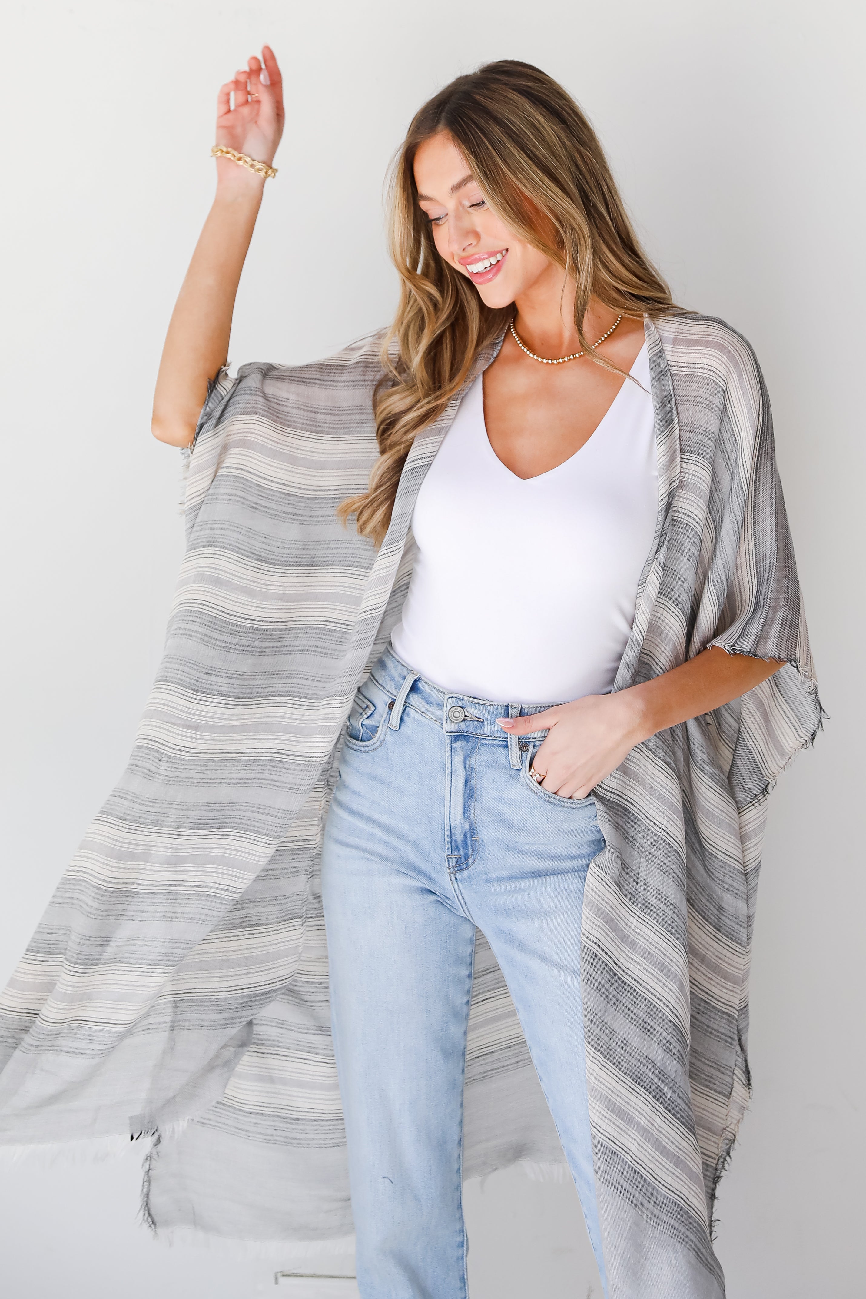 black Striped Kimono on dress up model