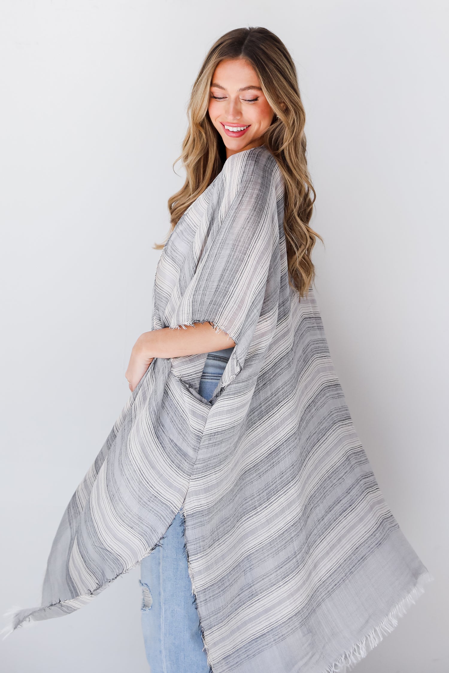 black Striped Kimono side view