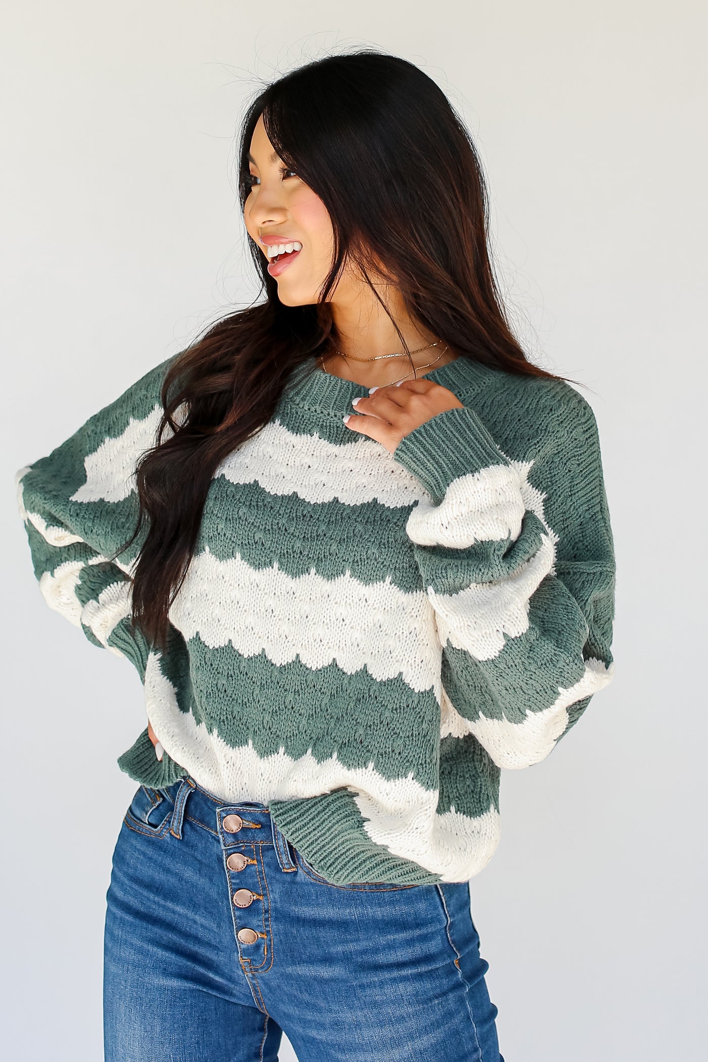 trendy Green Striped Sweater