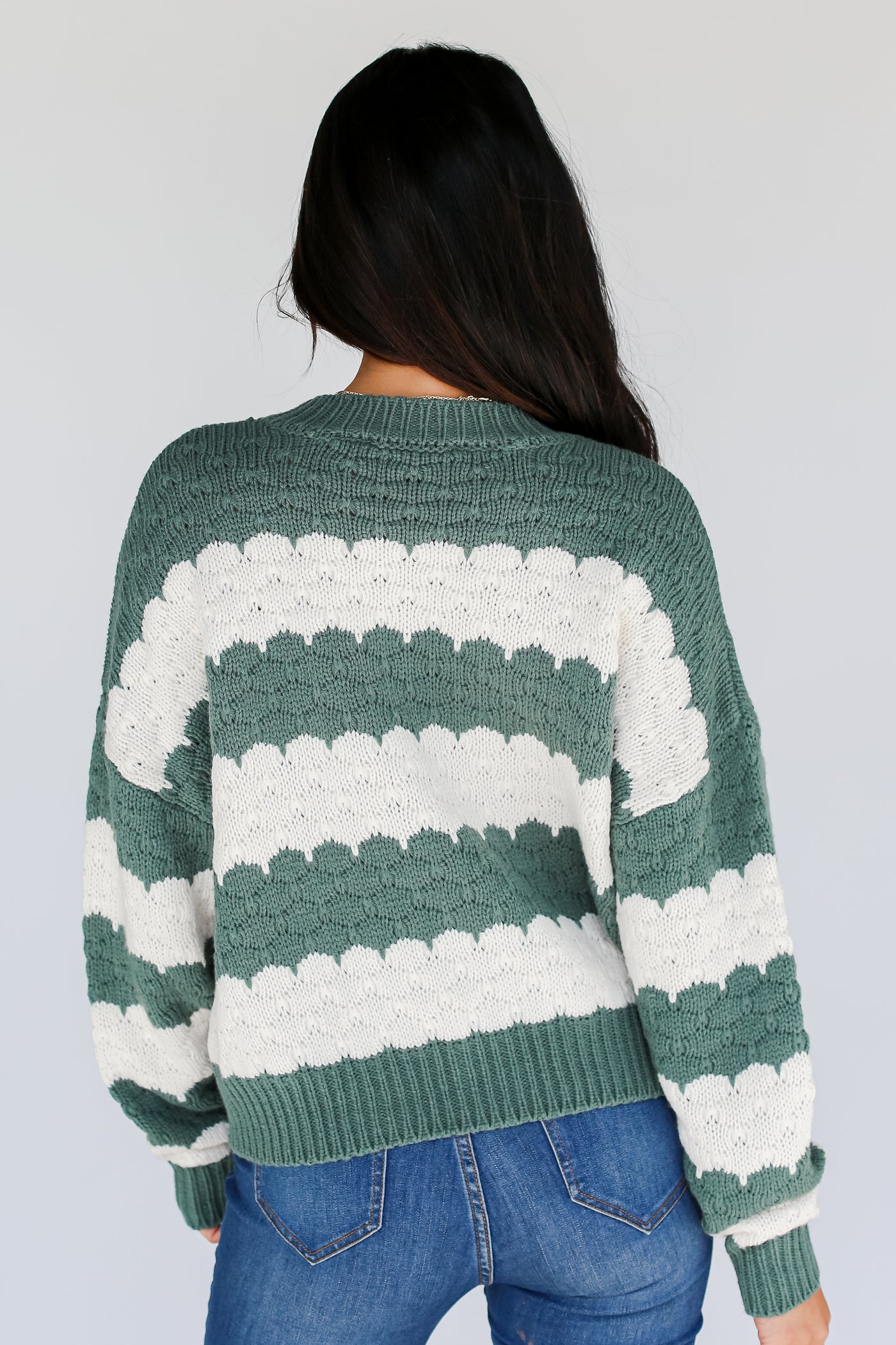 Green Striped Sweater on model