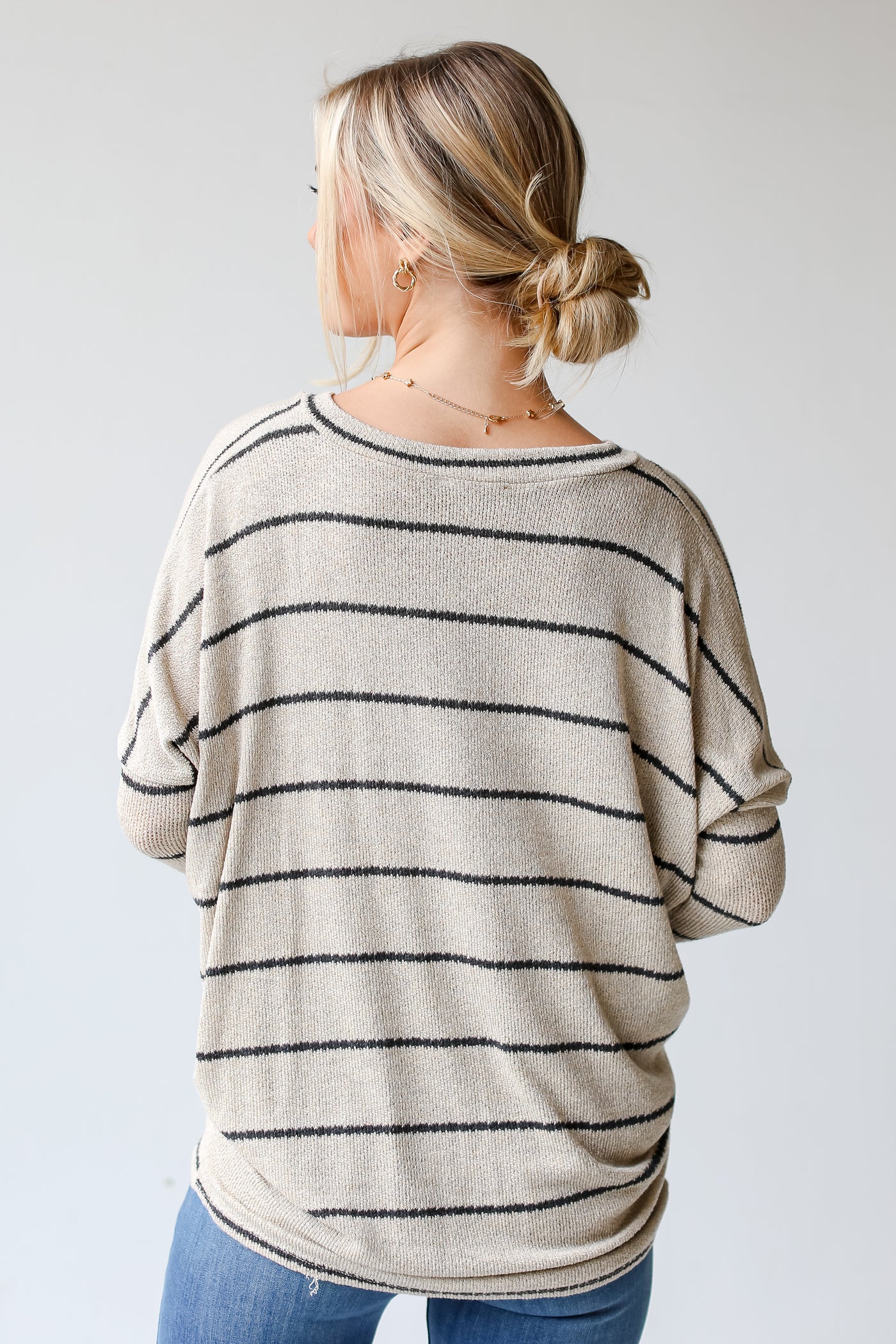casual Taupe Striped Lightweight Knit Top