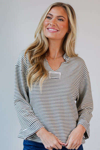 White Striped Knit Top front view