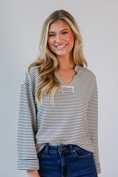 White Striped Knit Top on model