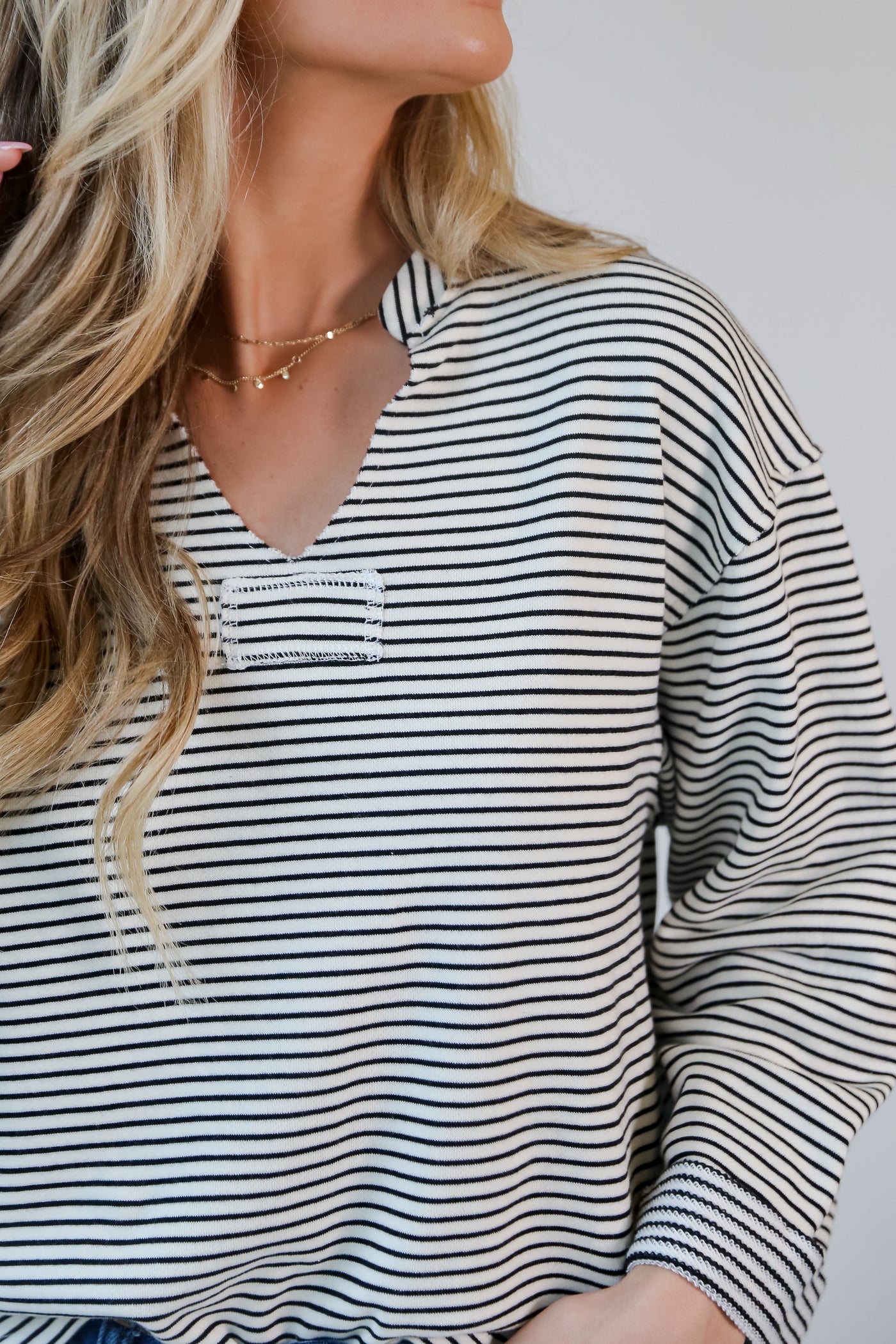 White Striped Knit Top close up