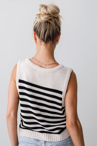 Taupe Striped Knit Vest for women