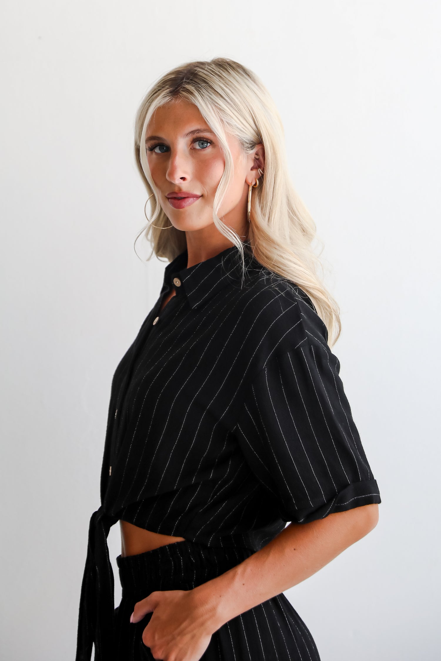 Moment Maker Striped Linen Tie-Front Blouse