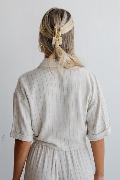 Moment Maker Striped Linen Tie-Front Blouse